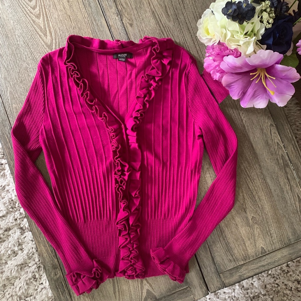 Alfani Petite Ruffle Raspberry Cardigan